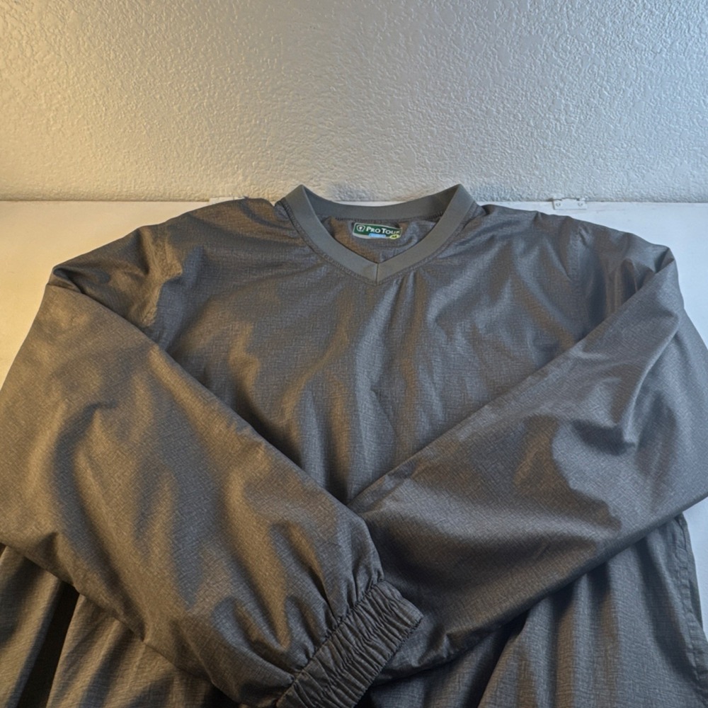 Pro Tour Cool Play Mens Gray Windbreaker Golf Pullover V-Neck Jacket Size M